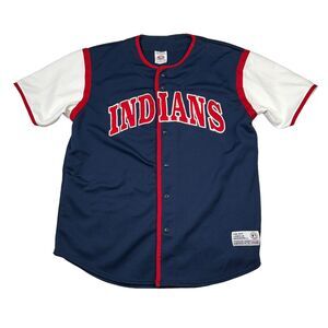 MLB Cleveland Indians VTG Y2K Button Up Baseball Jersey Blue Adult Large
